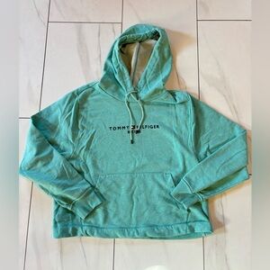 3/$30 Tommy Hilfiger cropped light hoodie pullover sweatshirt teal size XL